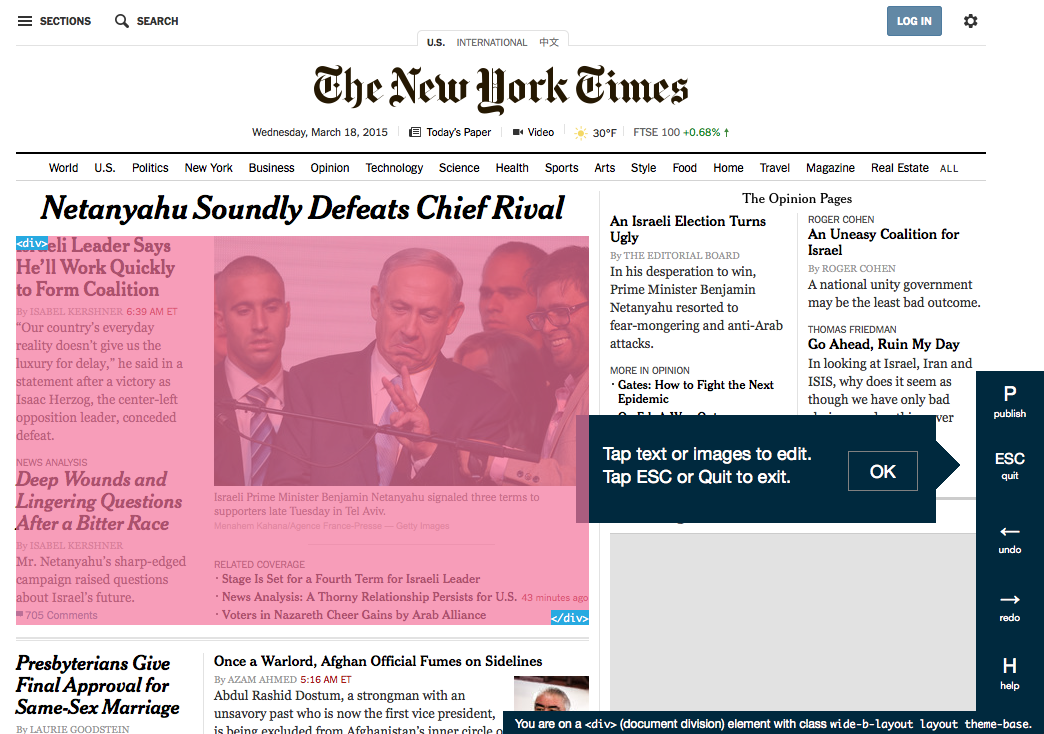 interface of the New York Times while remixing