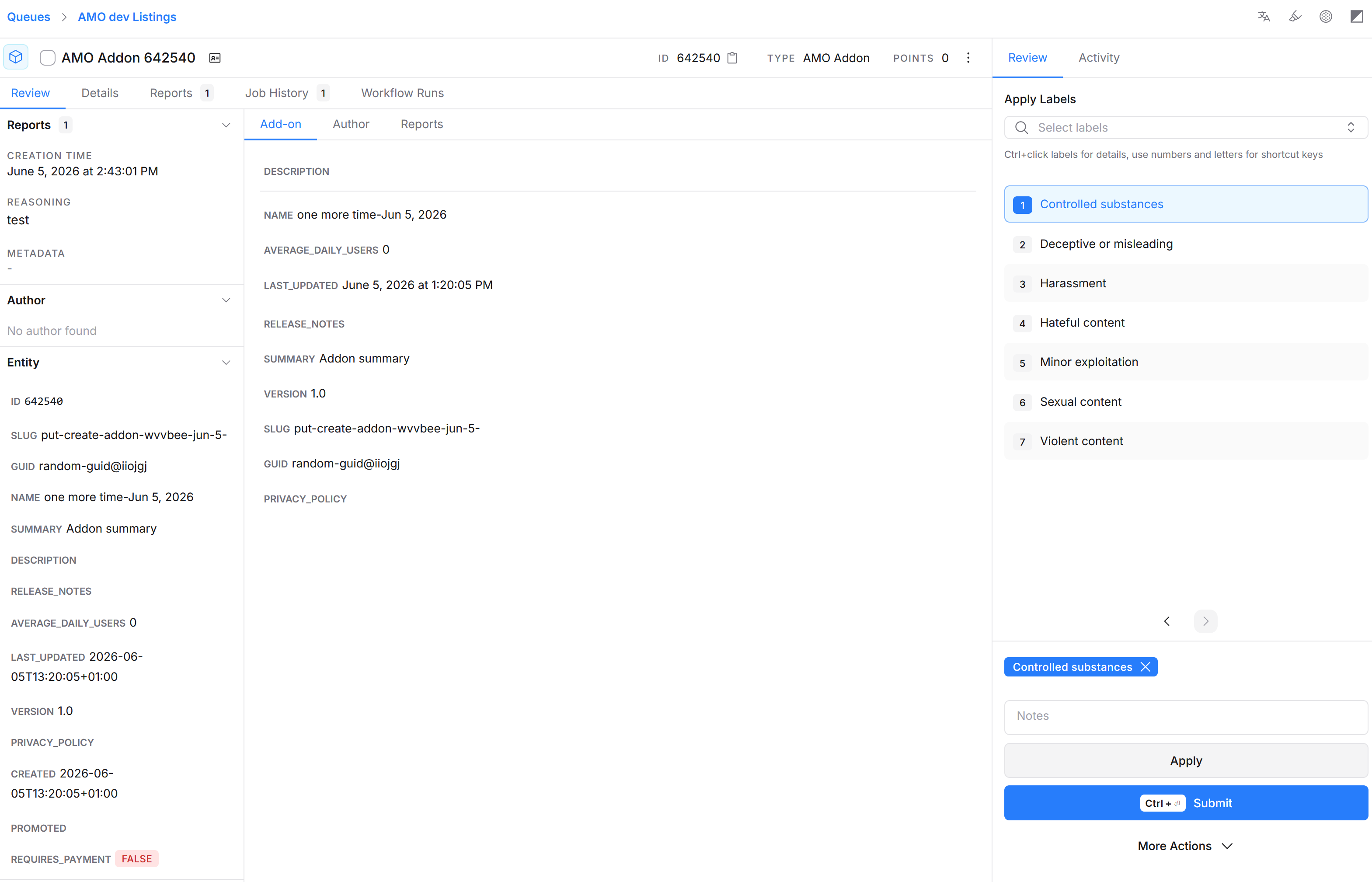 screenshot of cinder job page