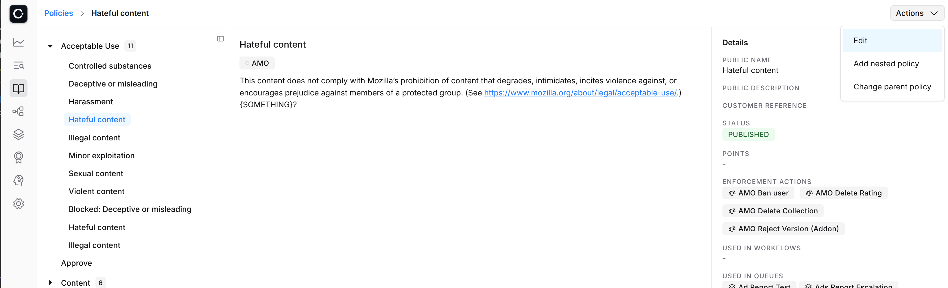 screenshot of Cinder policies list