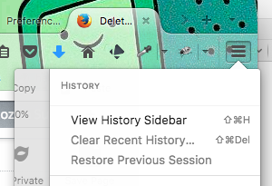An image of a screen capture of the clear history option in Forefox's navigation bar menu