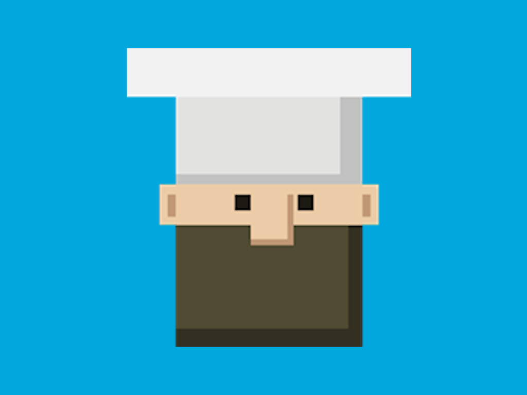 An image of a pixel-art portrait of a bearded chef