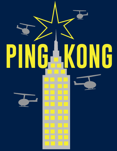 An cartoonish illustration of a skyscraper surrounded by flying helicopters