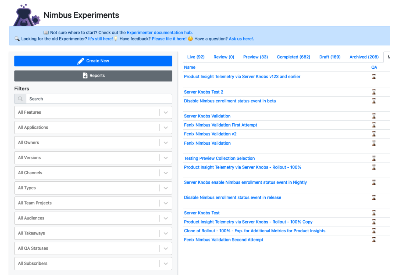 Experimenter landing page