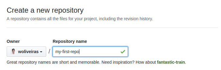 Entering the new repository name