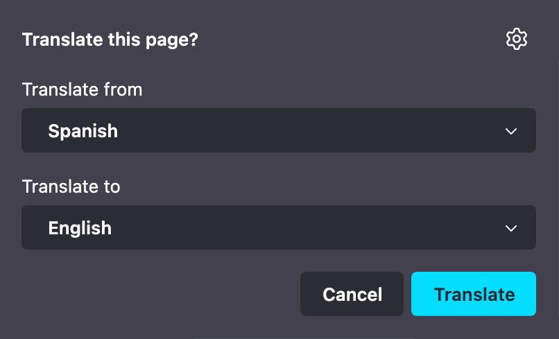 Screenshot of the full page translation feature in Firefox