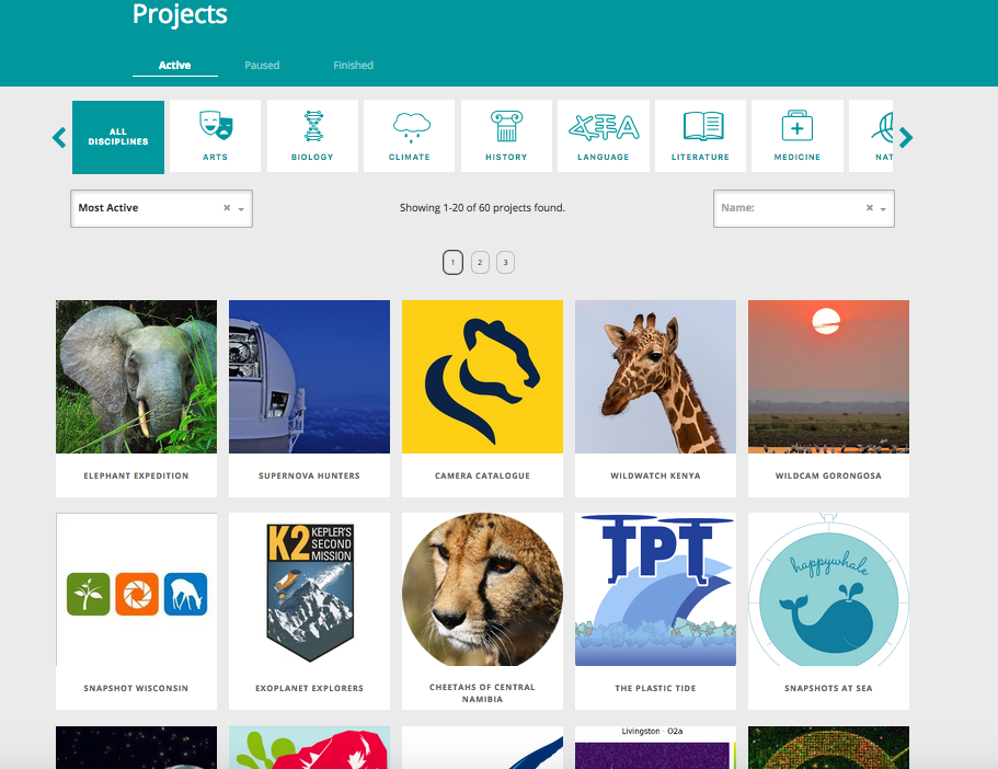 zooniverse projects page